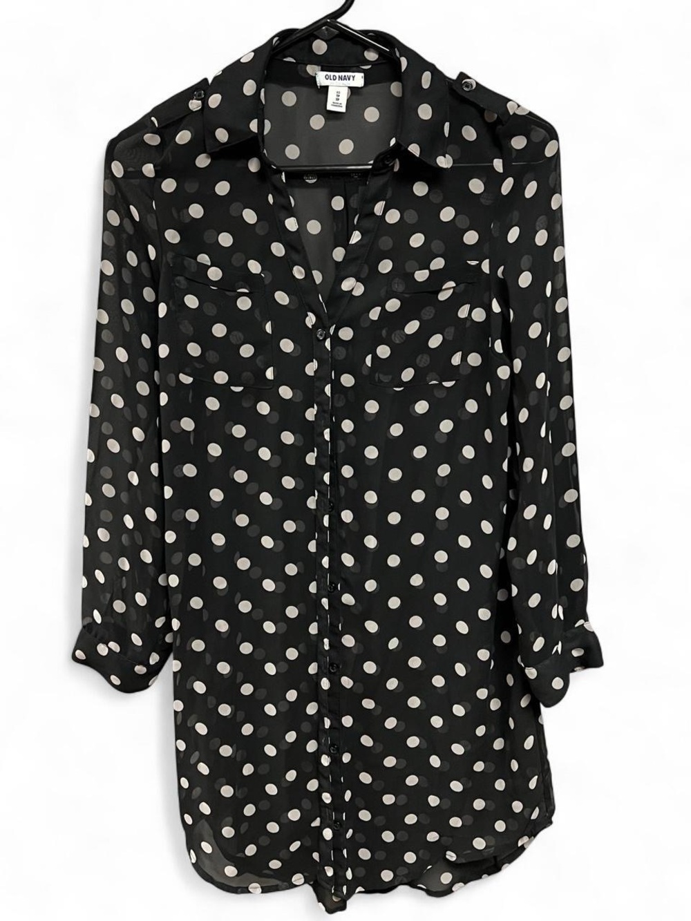 Old Navy Sheer Polka Dot Button Down Shirt Dress XS